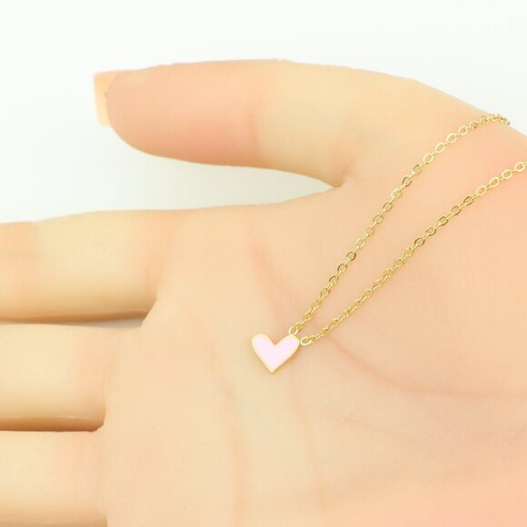 Heart Charm Yellow Necklace with Pink Enamel, XPNL0369 - Picture 5 of 13